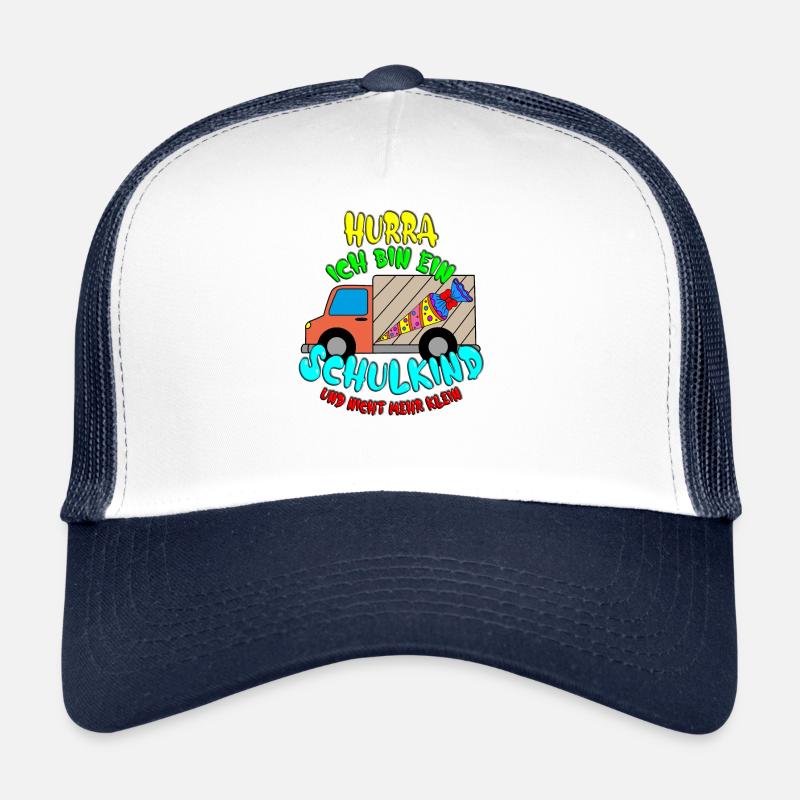Einschulung 2020 Hurra ich bin ein Schulkind - Trucker Cap - Weiß/Navy