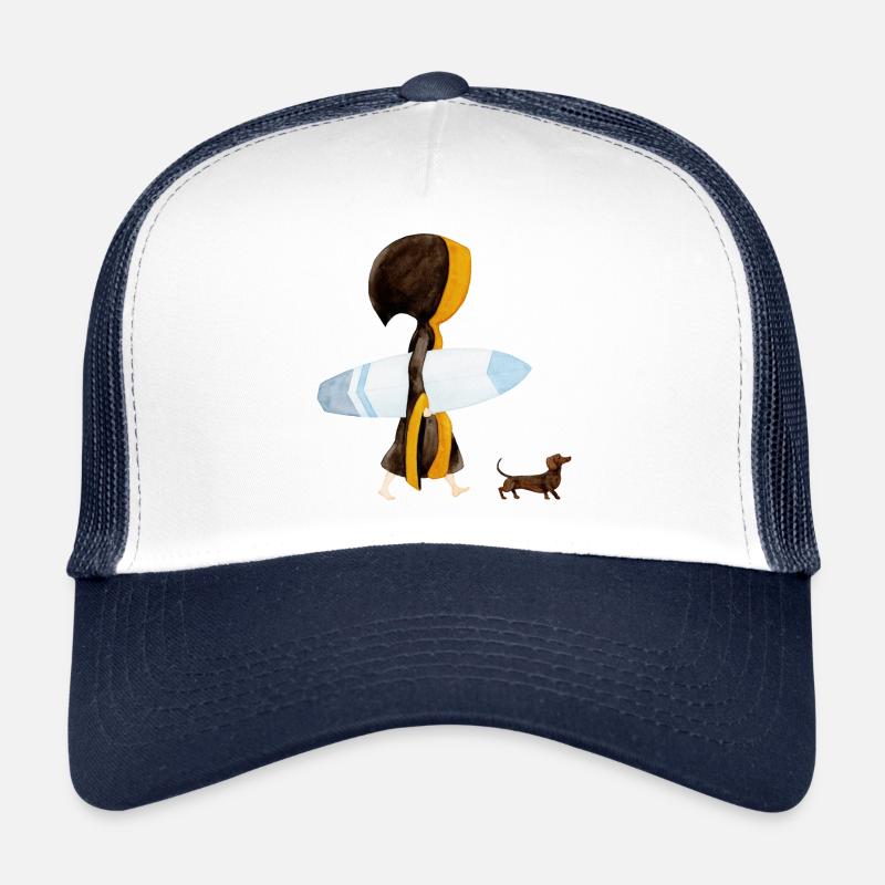 Munich Kindl « Eisbach Surfer » avec teckel - Casquette trucker  - blanc/marine