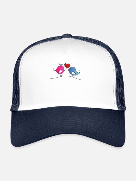 Little Love Birds dessin animé drôle d'oiseaux mignons - Casquette trucker  - blanc/marine - Devant