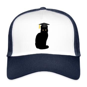 Bachelor Master Studium Abschluss Lustige Katze - Trucker Cap - Weiß/Navy - Vorne