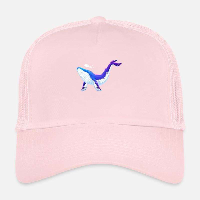 Blue whale and diver design Trucker Cap