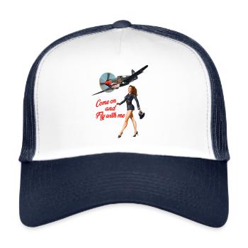 Viens voler avec moi PinUp - Casquette trucker  - blanc/marine - Devant