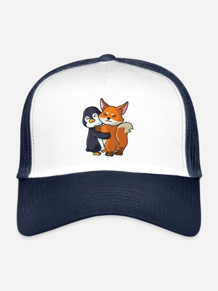 Pingouin renard aime les animaux mignons câlin - Casquette trucker  - blanc/marine - Devant