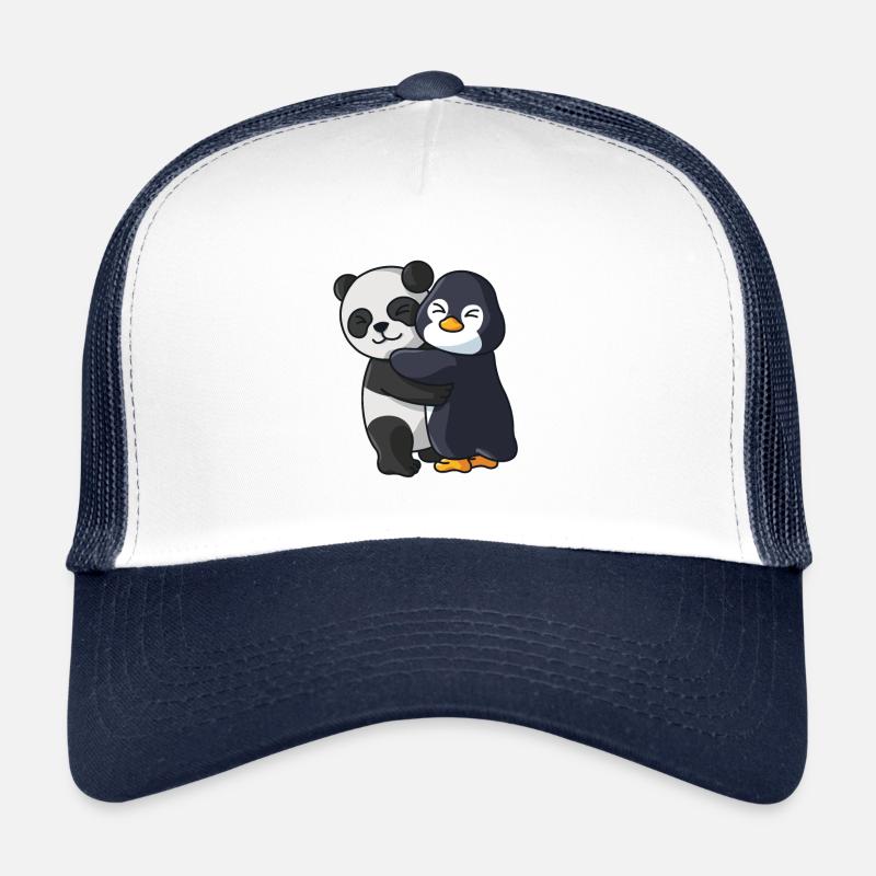 Panda avec pingouin aime les animaux mignons doux - Casquette trucker  - blanc/marine
