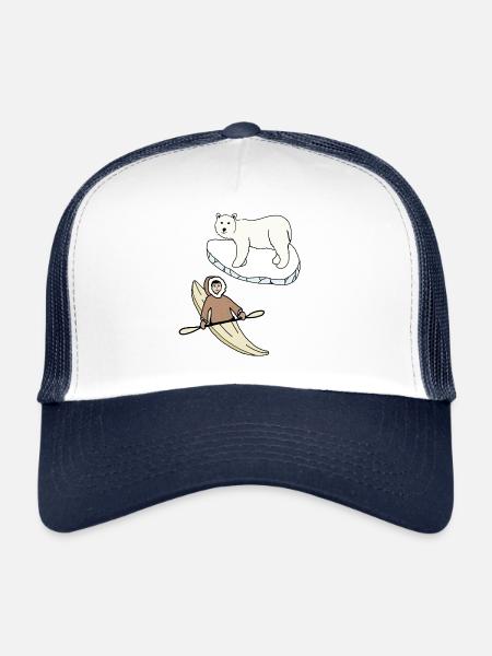 Enfant esquimau dans un kayak et ours polaire - Casquette trucker  - blanc/marine - Devant