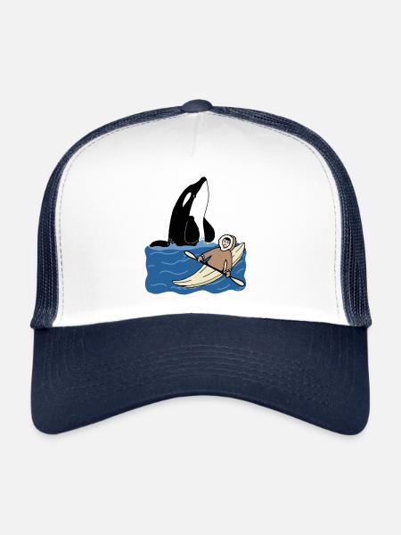 Enfant esquimau avec kayak et orque - Casquette trucker  - blanc/marine - Devant