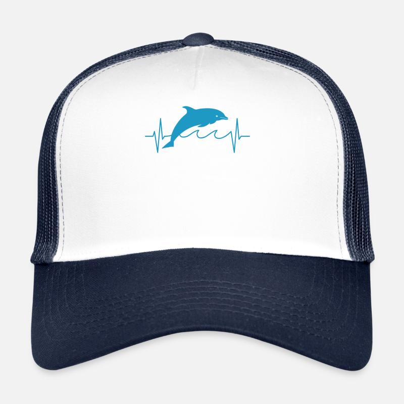 Delfin Delphin Dolphin Herzschlag Linie Geschenk - Trucker Cap - Weiß/Navy