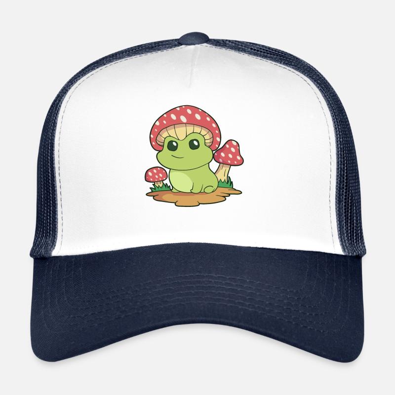 Grenouille mignonne sur le chapeau de champignon et les champignons Cottagecore Ae - Casquette trucker  - blanc/marine