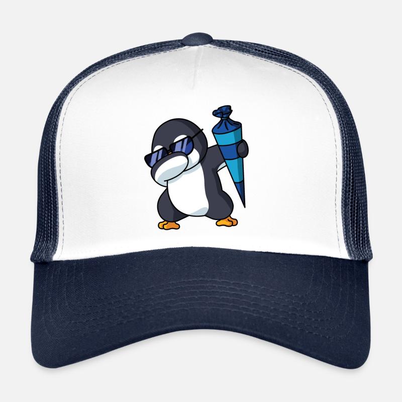 Einschulung Pinguin Dabbing Schultüte Pinguin - Trucker Cap - Weiß/Navy