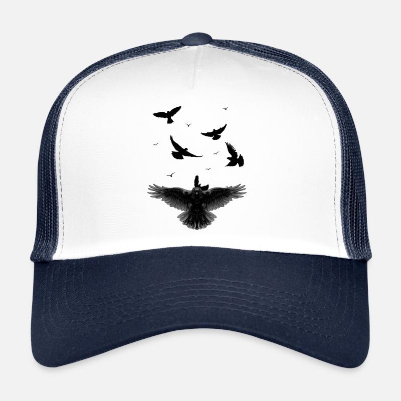 Krähe Rabe Raben Vogel Vögel Vogelschwarm - Trucker Cap - Weiß/Navy