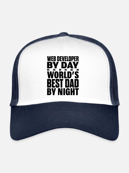 Développeur Web By Day Meilleur papa au monde la nuit - Casquette trucker  - blanc/marine - Devant