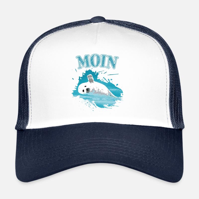 Moin Nordsee Ostsee Urlaub Insel Robbe Seehund - Trucker Cap - Weiß/Navy