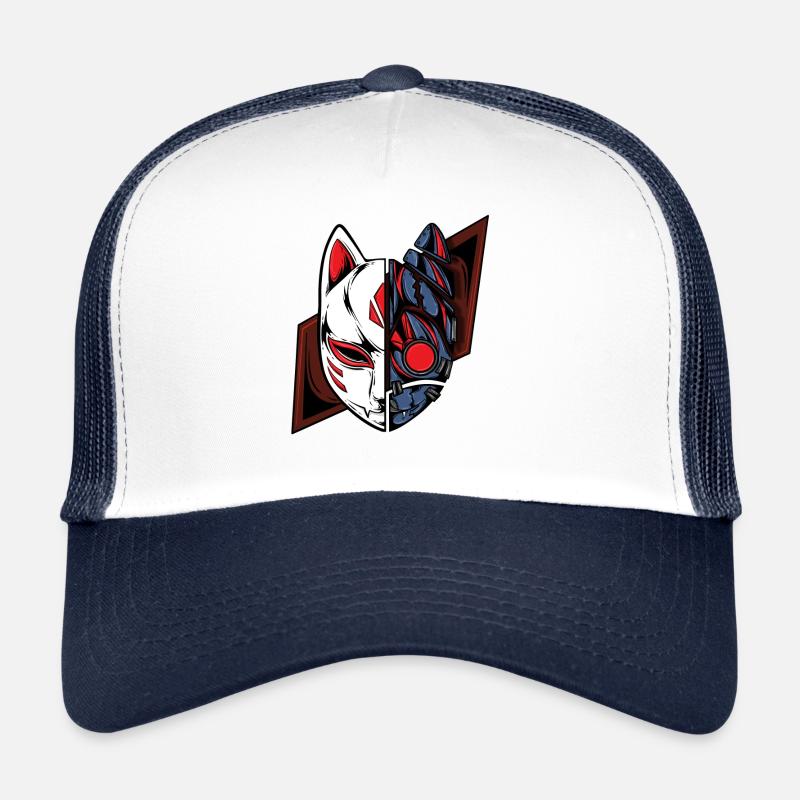 mecha kitsune anime manga cat fox - Trucker Cap - Weiß/Navy