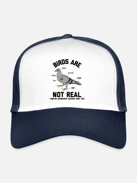 Oiseaux pas vrai espion Pigeon Drôle de drone Conspiration - Casquette trucker  - blanc/marine - Devant