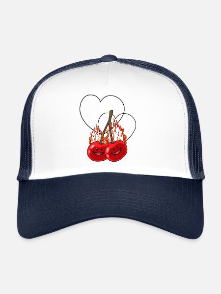 cerises ardentes cerise cœurs de fruits chauds - Casquette trucker  - blanc/marine - Devant