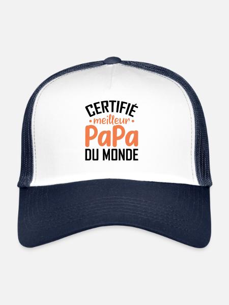 Certifié Meilleur Papa Du Monde - Casquette trucker  - blanc/marine - Devant