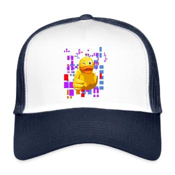 Duck duck with thumbs up and cool background - Trucker Cap - white/navy - Front