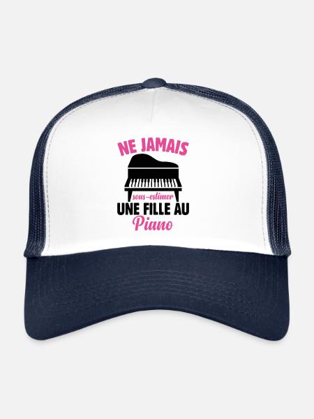 Fille Au Piano Instrument De Musique Idée Cadeau - Casquette trucker  - blanc/marine - Devant