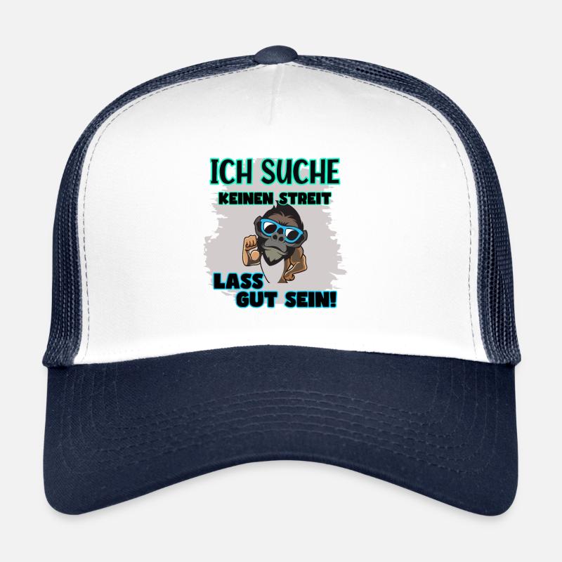 Affe Sonnenbrille Muskeln kein Streit Frieden - Trucker Cap - Weiß/Navy