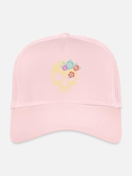 Conception de crâne de fleur inspirée de la vieille école - Casquette trucker - rose pâle - Devant