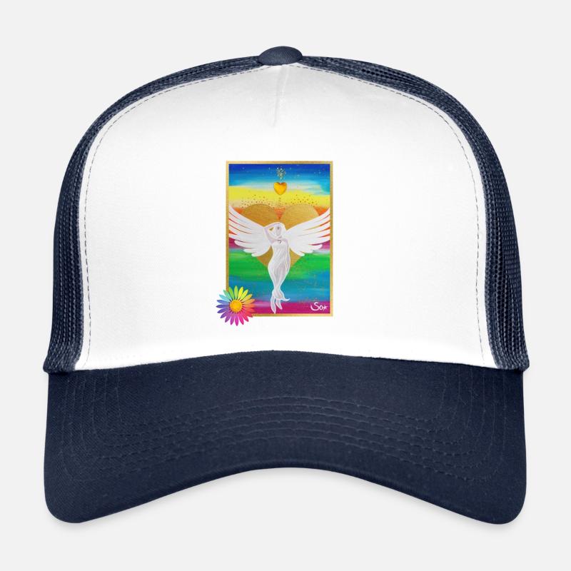 Regenbogen-Engel der Liebe mit Rainbow Blume - Trucker Cap - Weiß/Navy