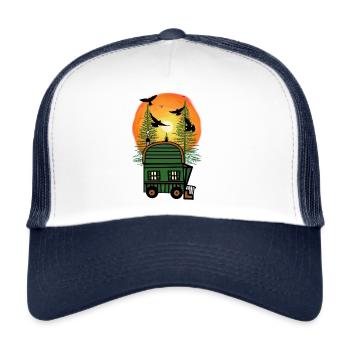 Bauwagen Naturfreund Freak Öko Haus Hütte wohnen - Trucker Cap - Weiß/Navy - Vorne