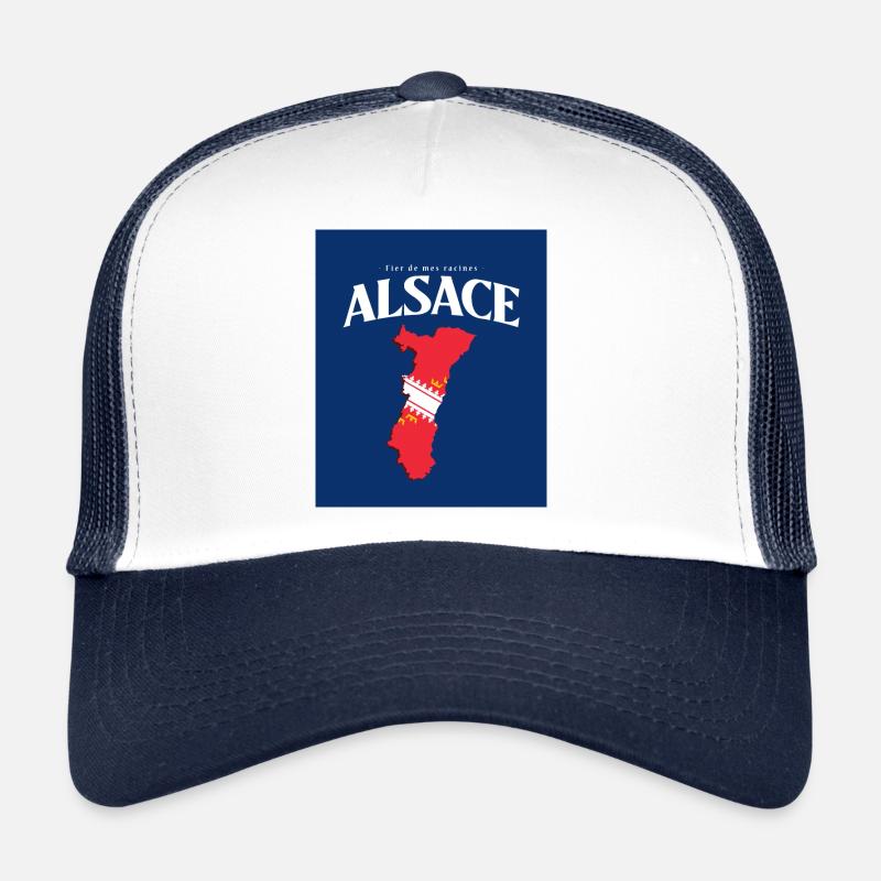 Fier de mes Racines Alsace Bleu - Casquette trucker  - blanc/marine