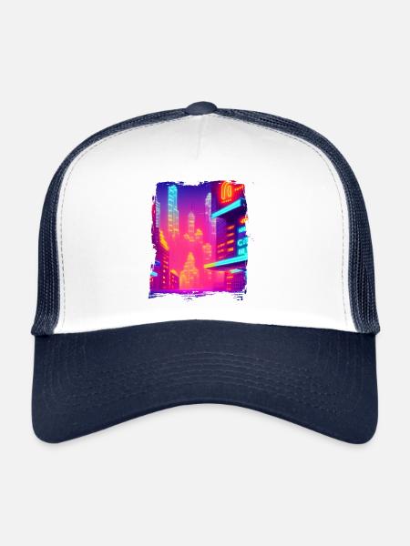 Cool Japanese World Japan Neon City - Trucker Cap - Weiß/Navy