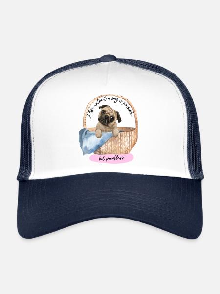 A life without a pug is possible but pointless - 1 - Trucker Cap - white/navy - Front