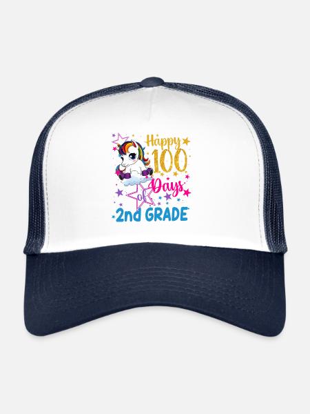 Licorne mignonne heureuse 100 jours de 2e année - Casquette trucker  - blanc/marine - Devant
