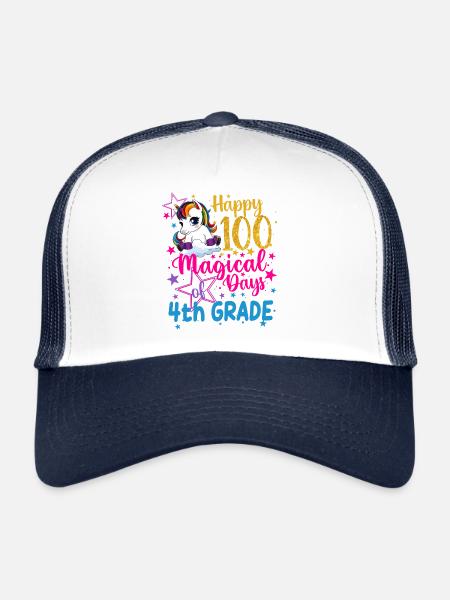 Licorne heureuse 100 jours magiques de 4ème année - Casquette trucker  - blanc/marine - Devant