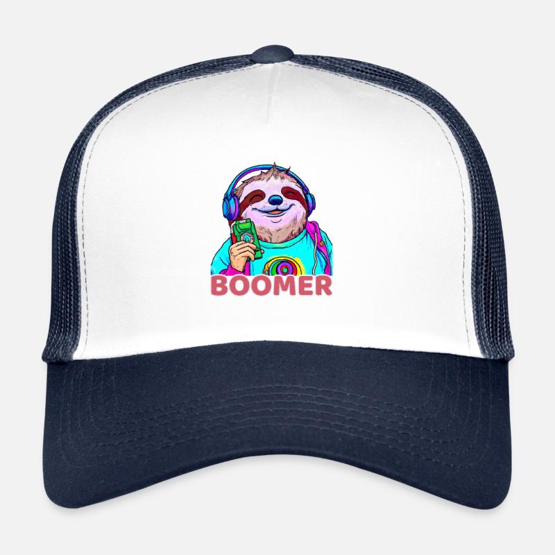 Boomer Glückliches Faultier Kopfhörer Smartphone - Trucker Cap - Weiß/Navy