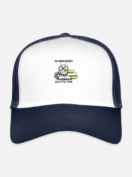 Bookworm Earthworm with the saying: So many - Trucker Cap - white/navy - Front