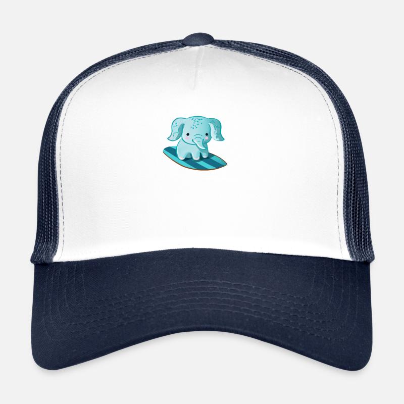 süßer kawaii elefant auf surfboard surfer surfen - Trucker Cap - Weiß/Navy
