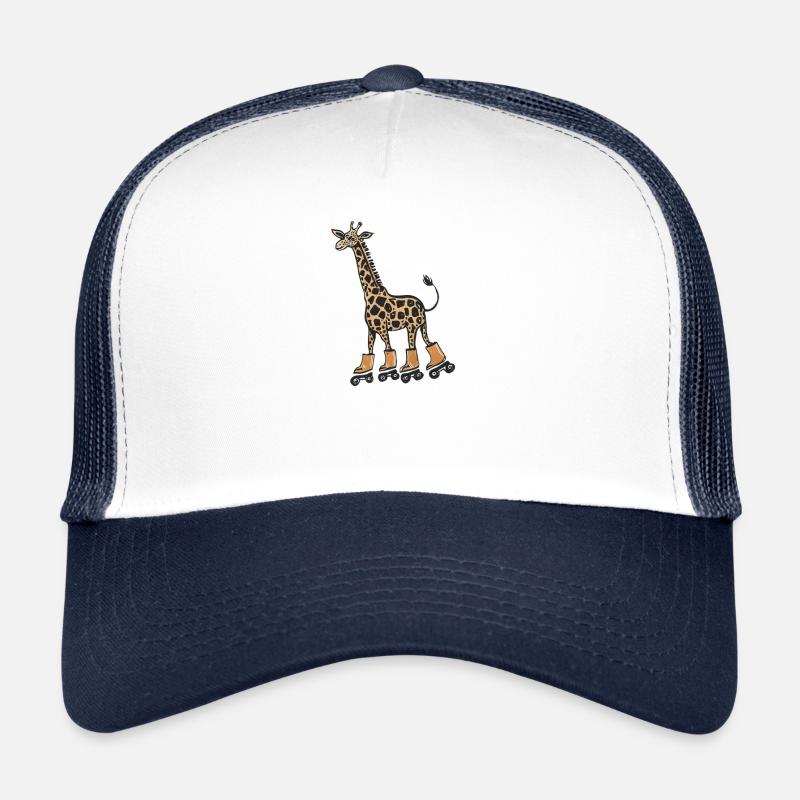 Cute kawaii giraffe design on roller skates - Trucker Cap - white/navy