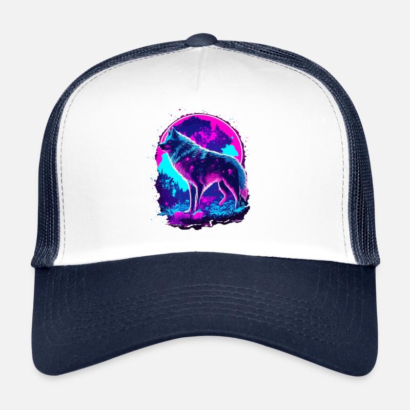 Wolfs Kunst Psychedelic Neon Synthwave Trucker Cap