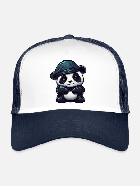 Cool panda with red eyes - Trucker Cap - white/navy - Front