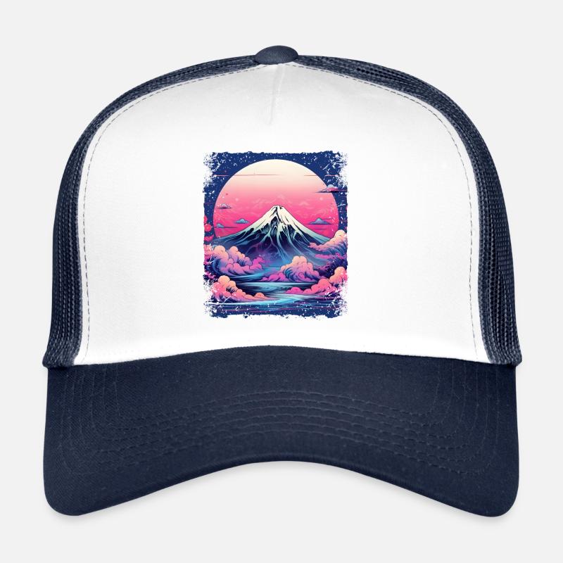Vaporwave Vulkan Ästhetik Japan Sight Mount Fuji Trucker Cap
