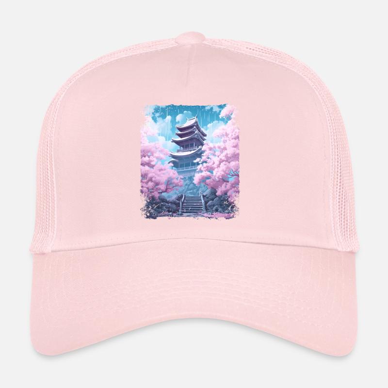 Sakura Tree dans un temple Cherry Blossom Vaporwave Casquette trucker 