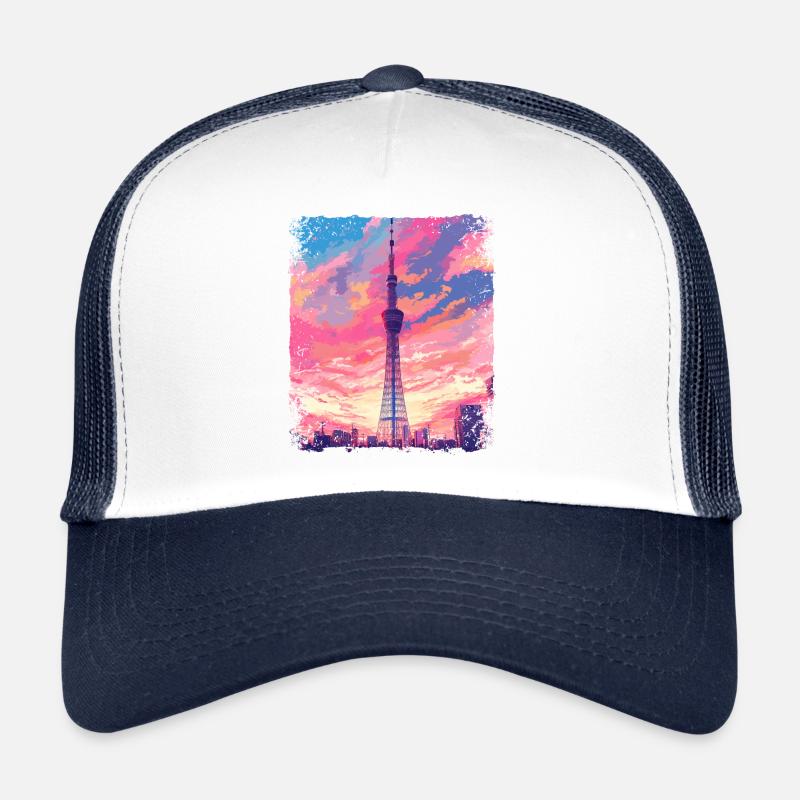 Vaporwave Ästhetischer Skytree Tokyo Japanischer Anblick Trucker Cap