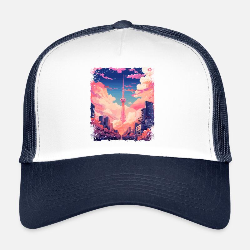 Vaporwave Esthétique Tokyo Skytree Vue japonaise Casquette trucker 