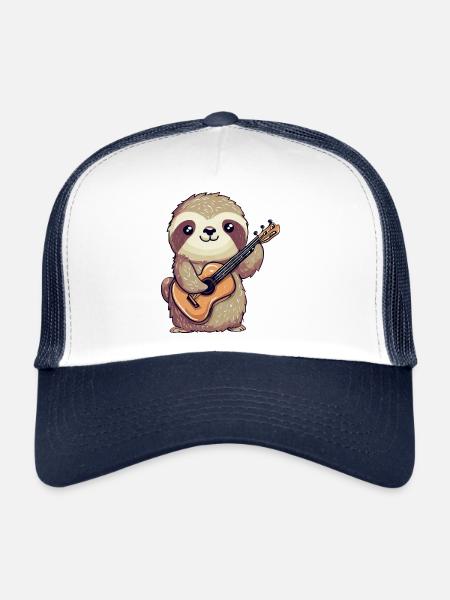 Guitariste paresseux - Casquette trucker  - blanc/marine - Devant