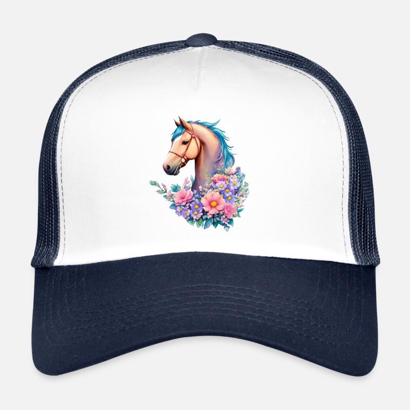 Belles fleurs Chevaux Œuvre Poney au pastel Casquette trucker 
