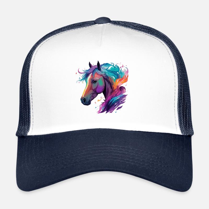 Pferd Pony Reitsport Kunstwerk Pferde-Fans Design - Trucker Cap - Weiß/Navy