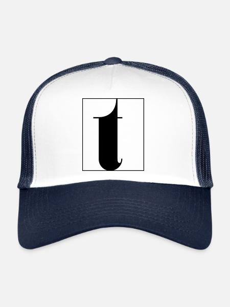 Lettre alphabet t - Casquette trucker  - blanc/marine - Devant