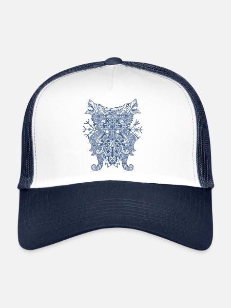 Odin Thor Viking Compas Vegvisir Runes Loups - Casquette trucker  - blanc/marine - Devant