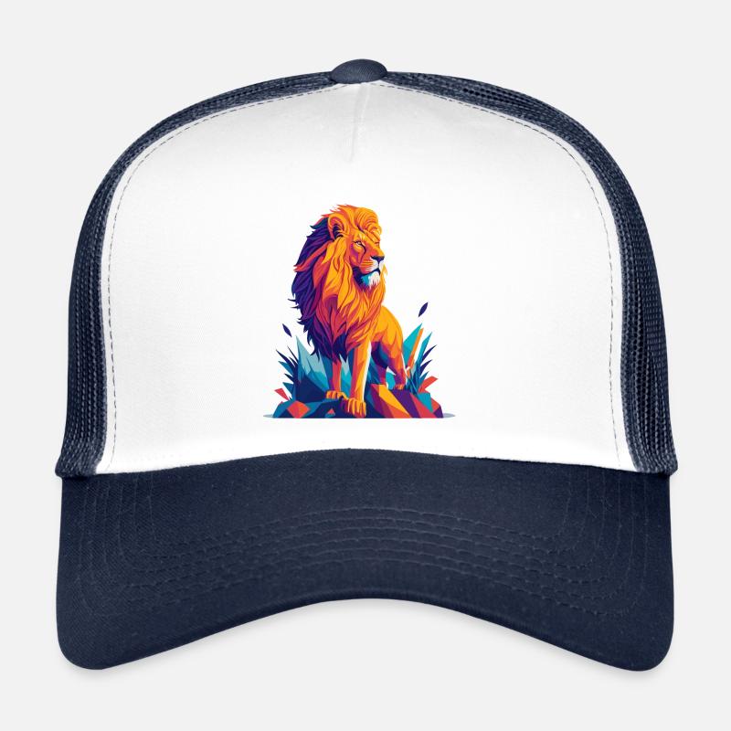 Polygon Löwe - Farbenfrohe Tier Illustration - Trucker Cap - Weiß/Navy