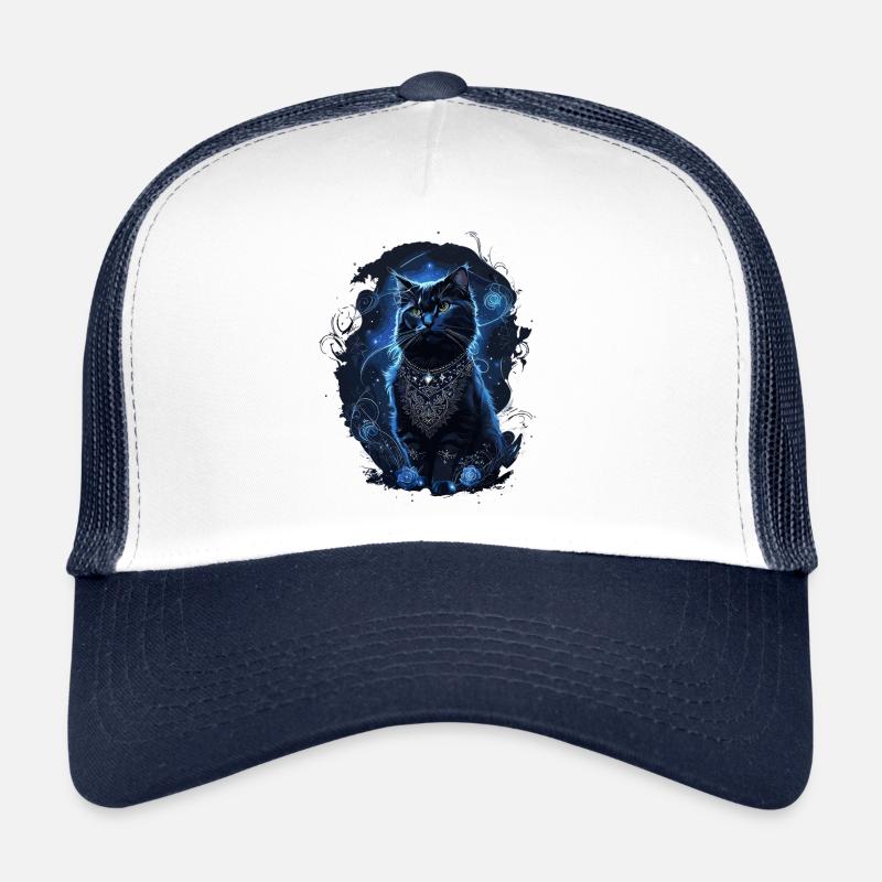 Chat noir dans le chat magique au clair de lune Casquette trucker 
