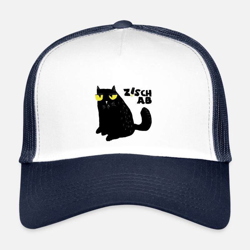 Katze Katzengesicht Katzenaugen Spruch zisch ab - Trucker Cap - Weiß/Navy