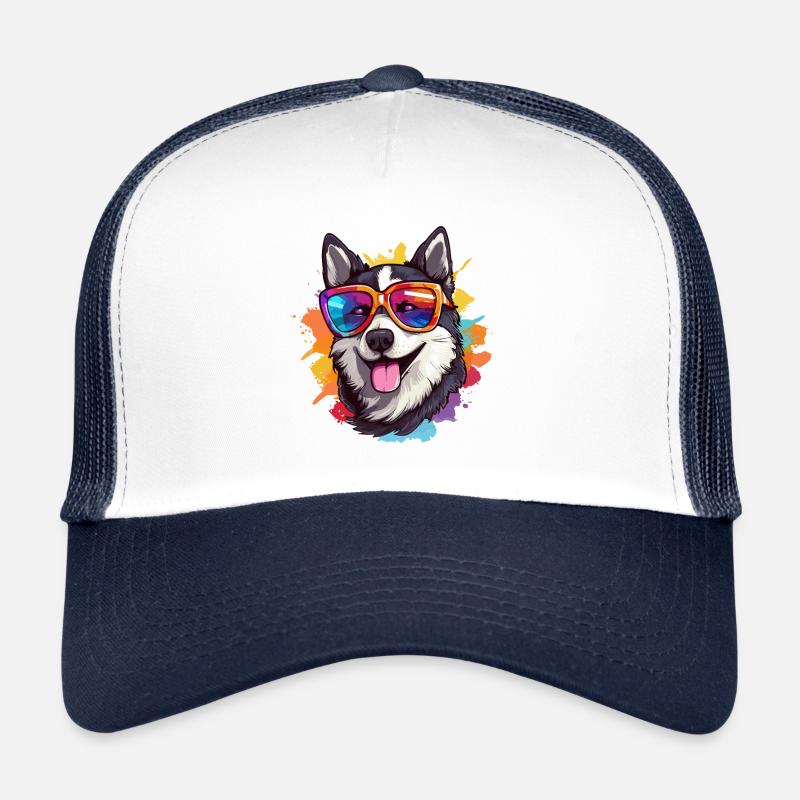 Alaskan Husky Hund mit Sonnenbrille Bunt Trucker Cap